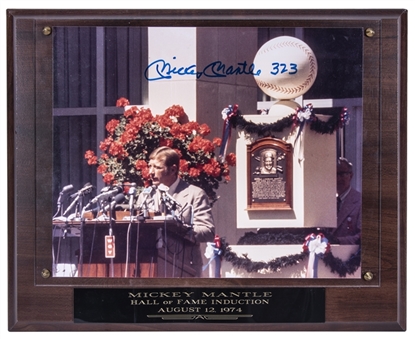 Mickey Mantle Signed 8x10 Hall of Fame Induction Photo in Plaque Display #323/536 (Beckett)